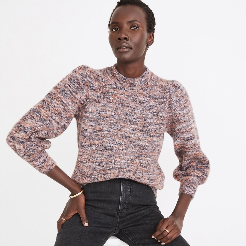 Madewell Space-Dyed Eaton Puff-Sleeve Pullover Sweater